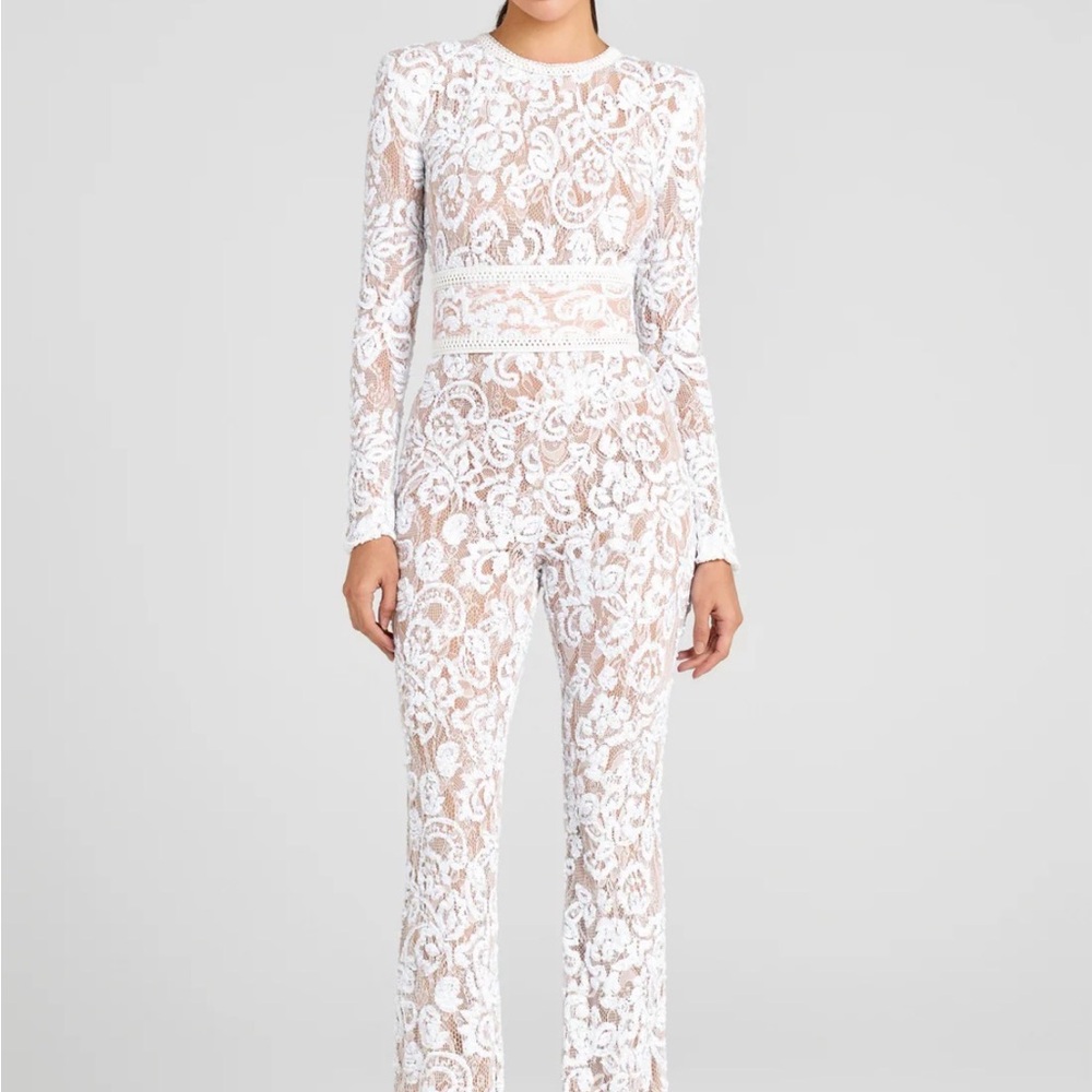 White Lace Long-Sleeve Jumpsuit